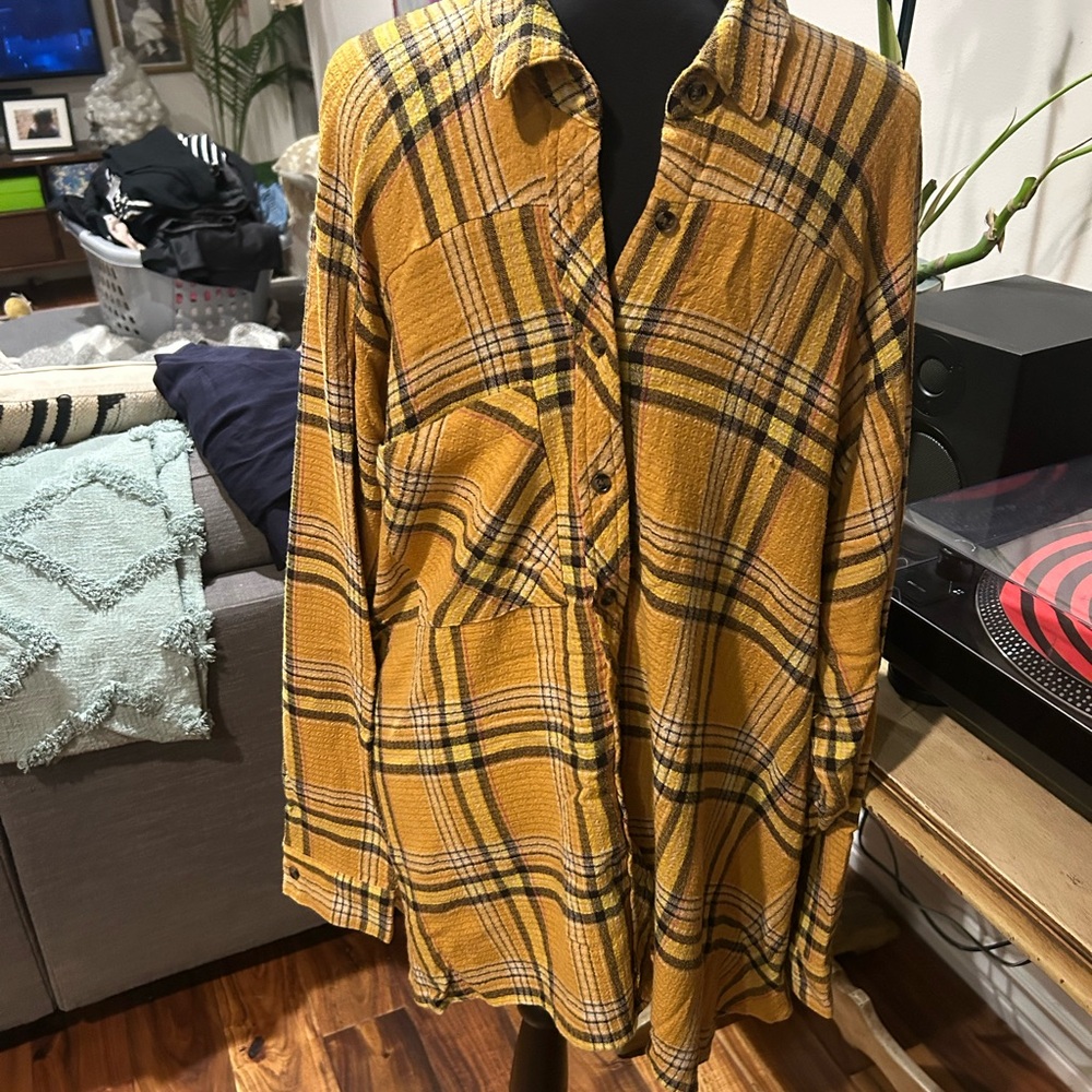 BDG Mustard and Black Plaid Shirt